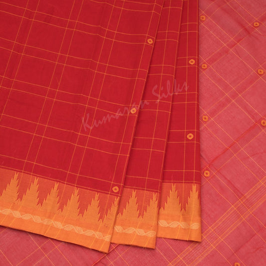 Chettinad Cotton Red Checked Saree Without Blouse