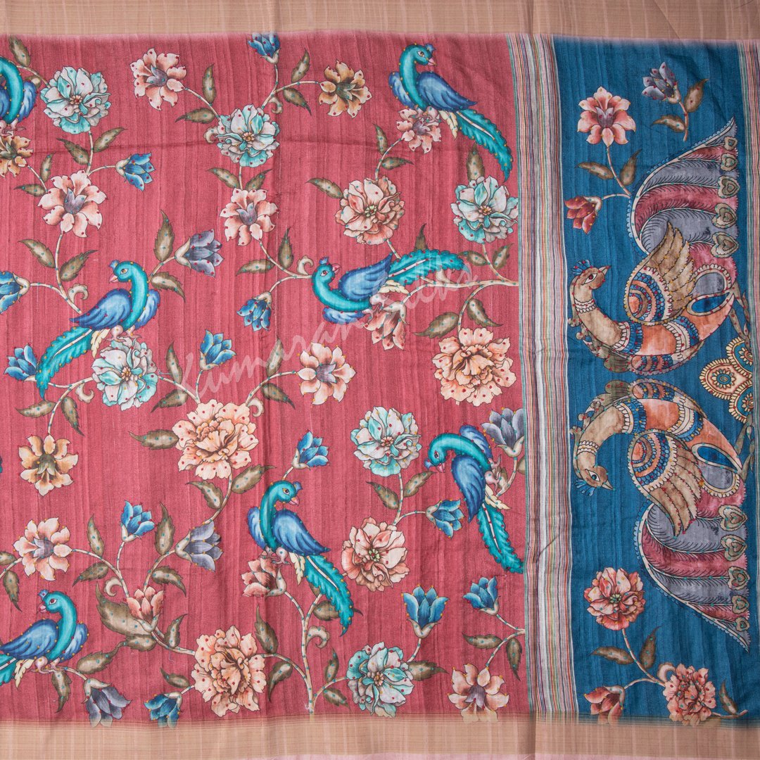 Semi Raw Silk Printed Satin Maroon Saree