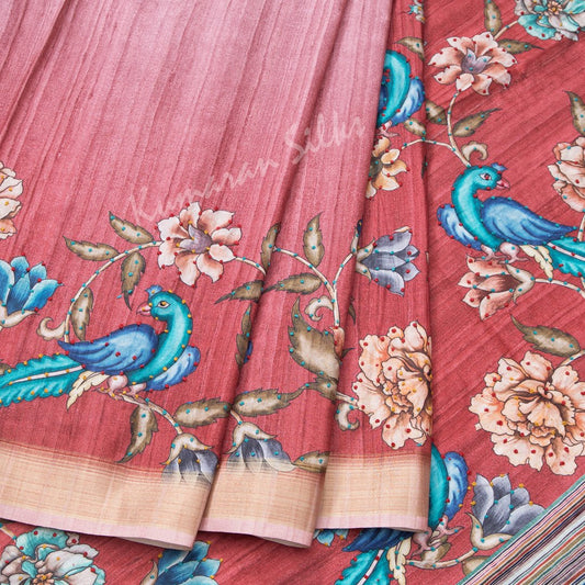 Semi Raw Silk Printed Satin Maroon Saree