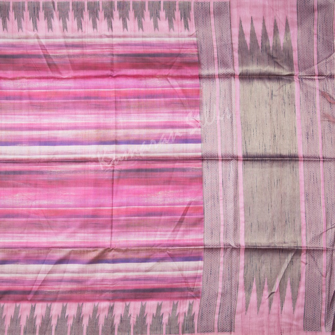 Semi Raw Silk Printed Multi Colour Saree With Temple Border 02