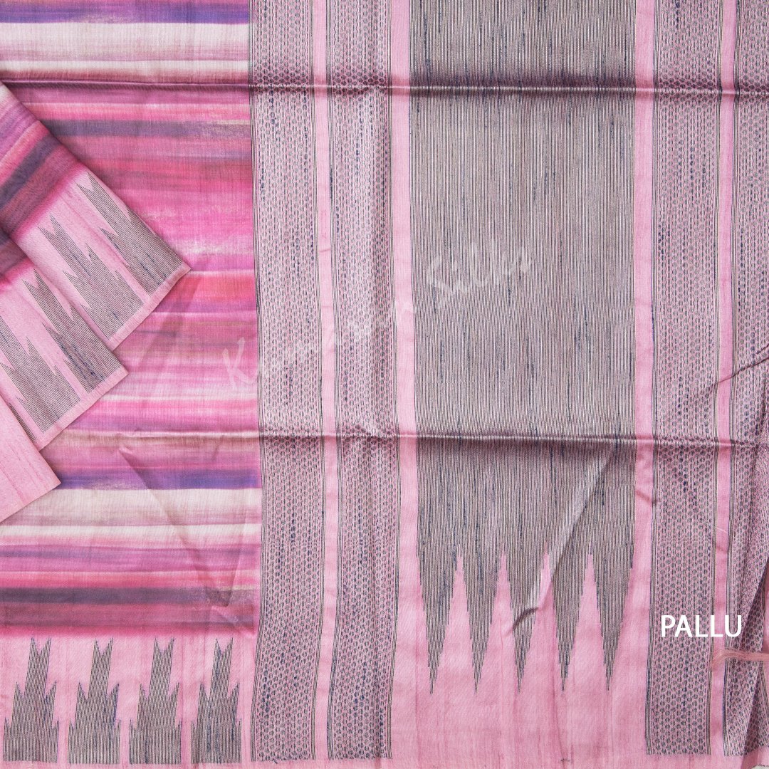 Semi Raw Silk Printed Multi Colour Saree With Temple Border 02