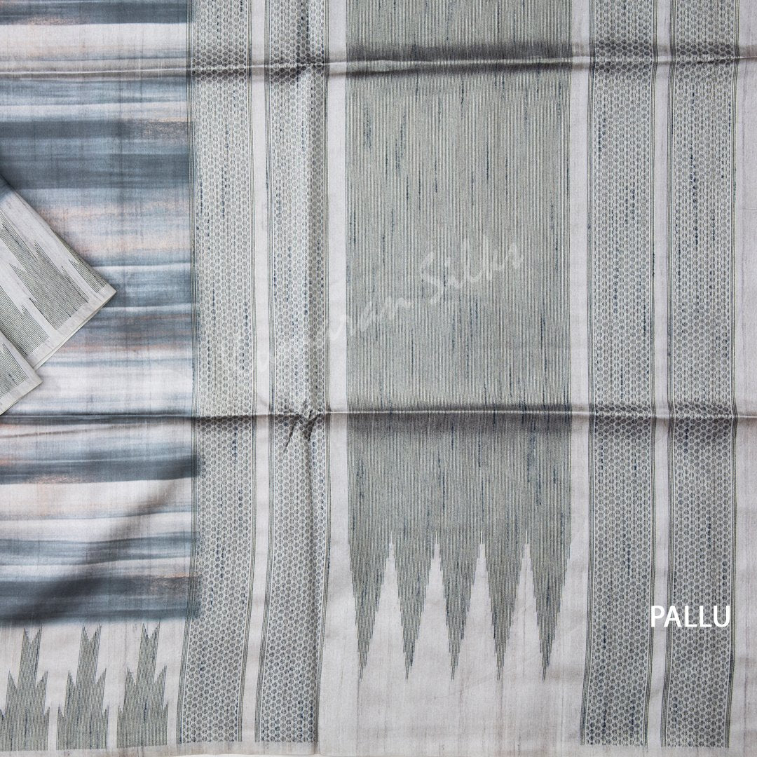 Semi Raw Silk Printed Multi Colour Saree With Temple Border