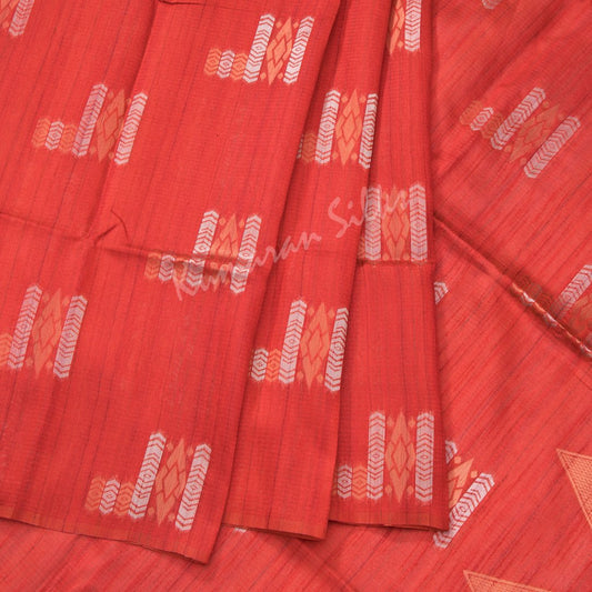 Semi Raw Silk Embossed Reddish Orange Saree