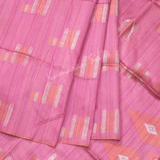 Semi Raw Silk Embossed Hot Pink Saree 02