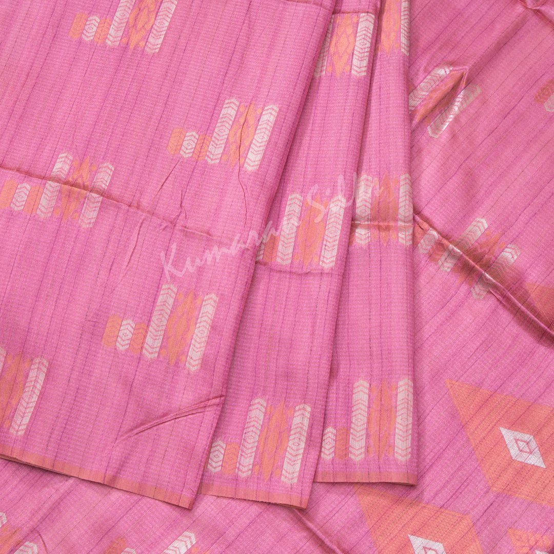 Semi Raw Silk Embossed Hot Pink Saree 02