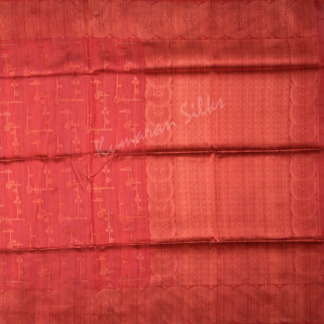 Semi Raw Silk Embossed Red Saree