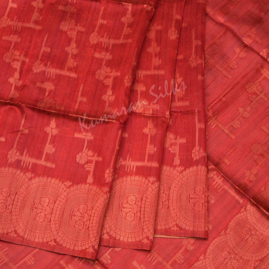Semi Raw Silk Embossed Red Saree