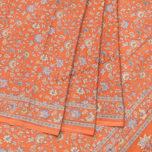 Faux Crepe Printed Orange Saree