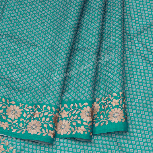 Semi Raw Silk Printed Jade Green Saree With Embroidery Border