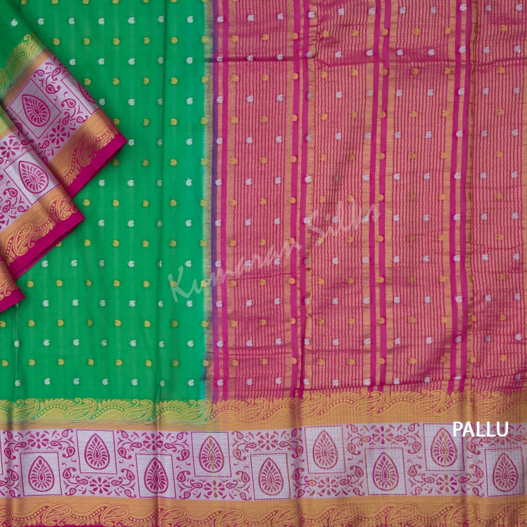 Semi Mysore Silk Embroidered Parrot Green Saree
