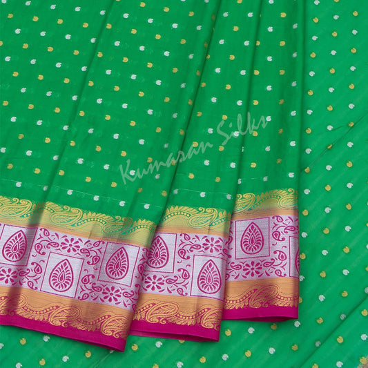 Semi Mysore Silk Embroidered Parrot Green Saree