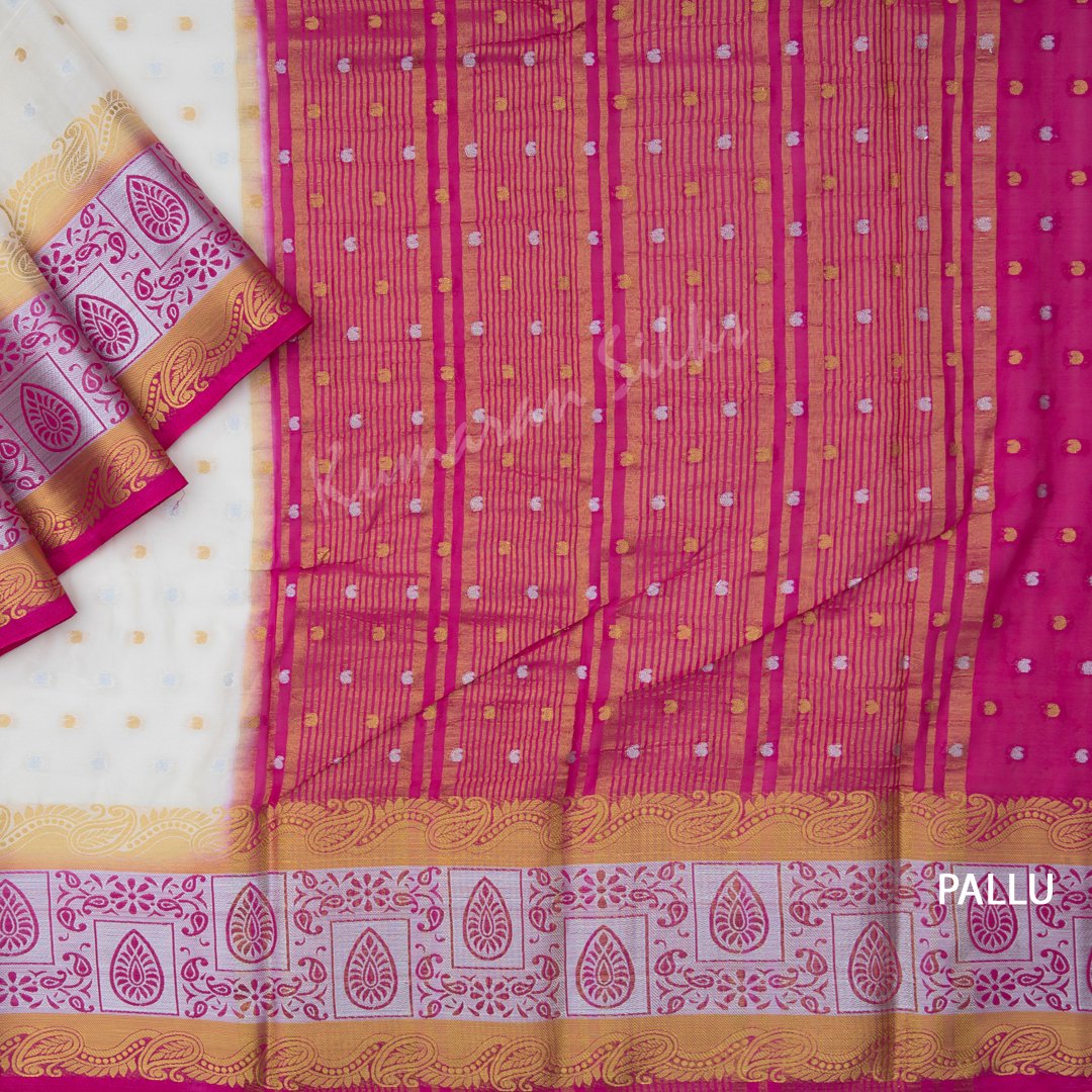 Semi Mysore Silk Embroidered Cream Saree 25
