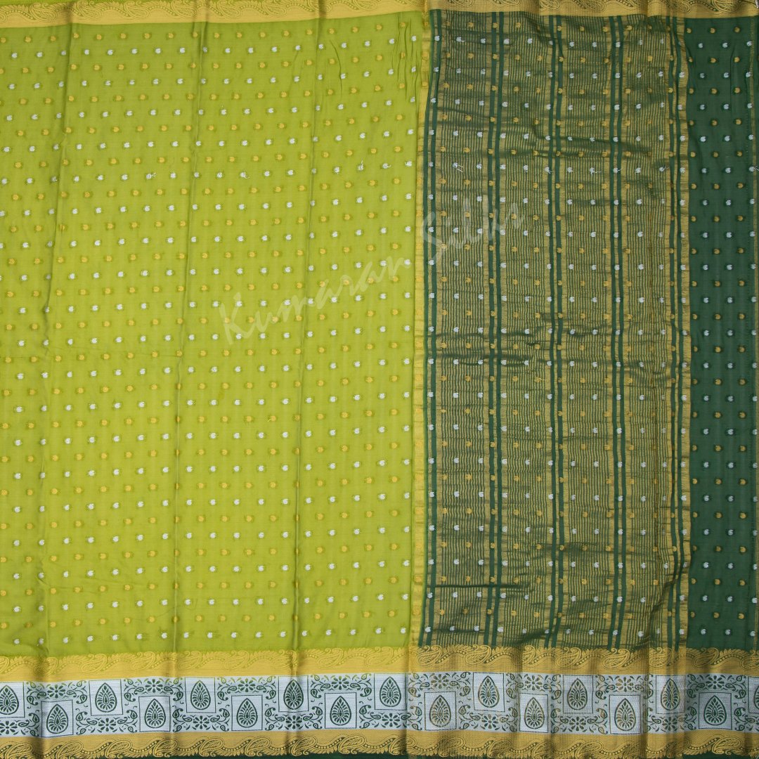 Semi Mysore Silk Embroidered Lime Green Saree 08