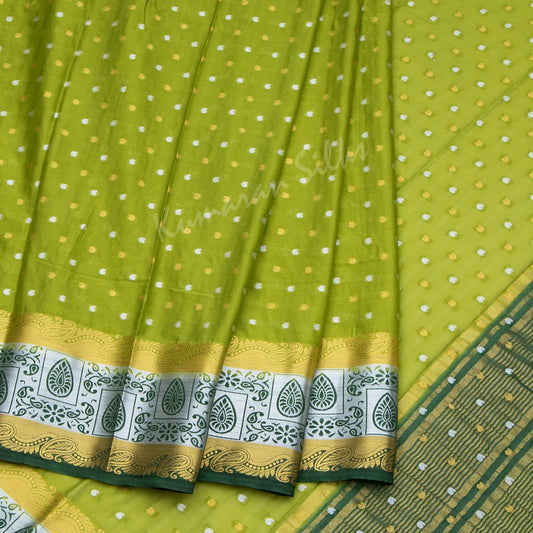 Semi Mysore Silk Embroidered Lime Green Saree 08