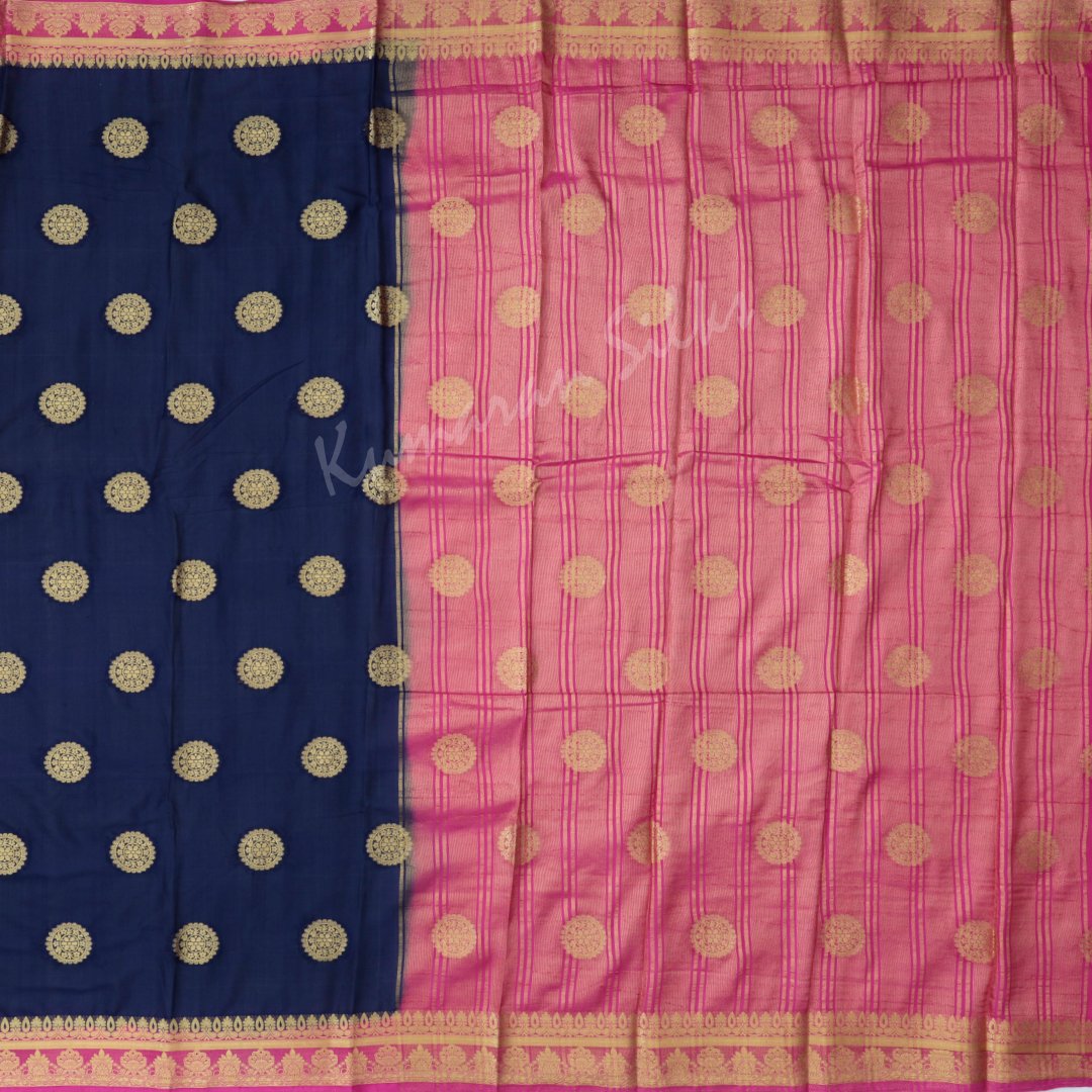 Semi Mysore Silk Embroidered Ink Blue Saree 05 Kumaran Silks
