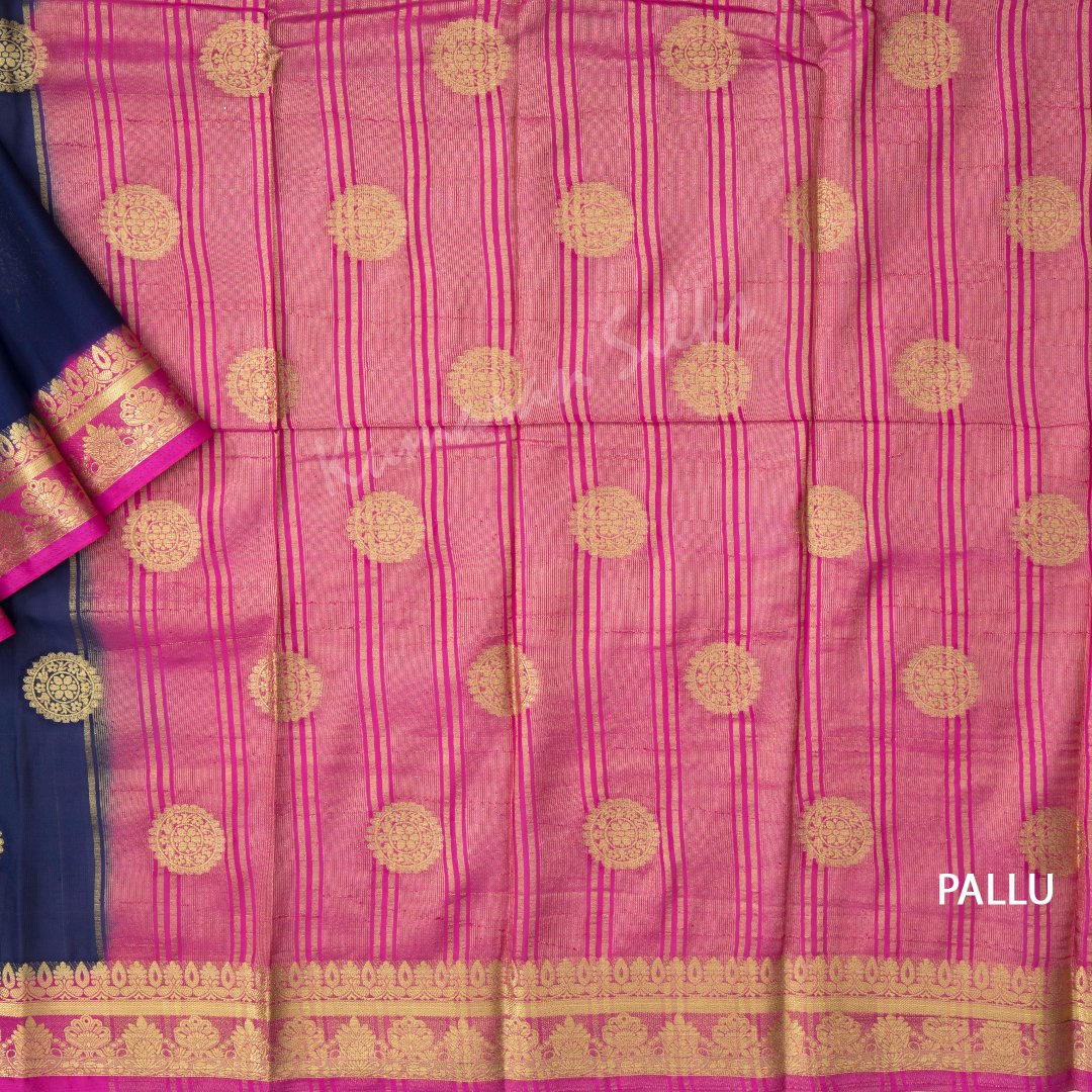 Semi Mysore Silk Embroidered Ink Blue Saree 05 Kumaran Silks