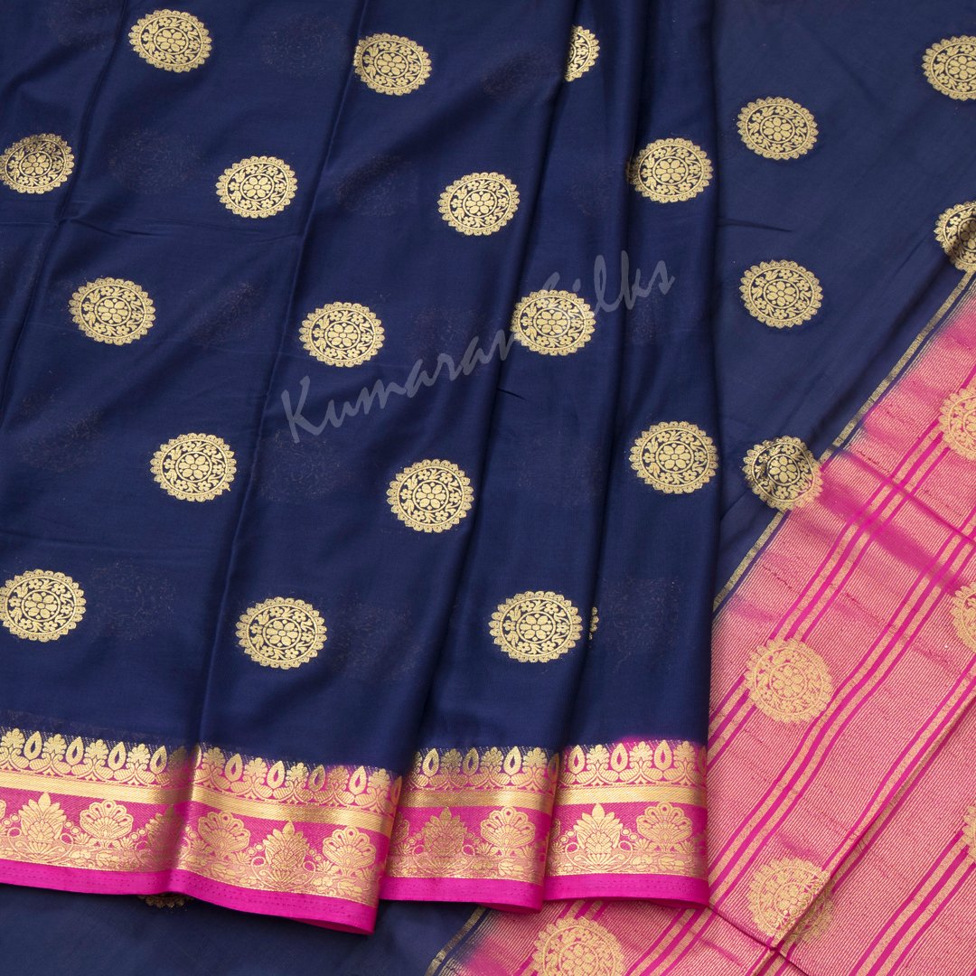 Semi Mysore Silk Embroidered Ink Blue Saree 05 Kumaran Silks