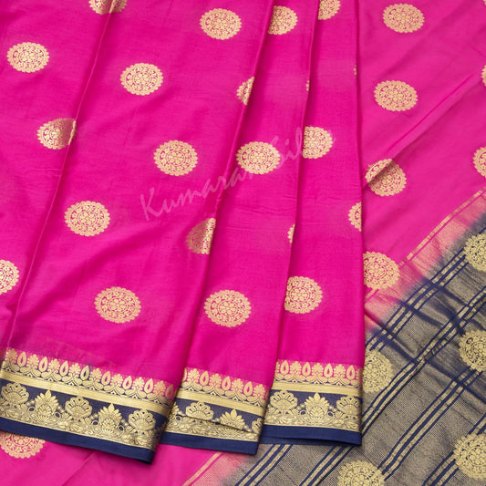 Semi Mysore Silk Embroidered Magenta Pink Saree 05