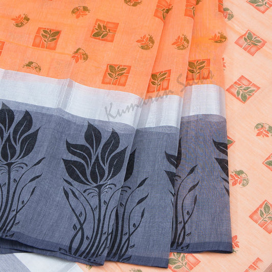 Semi Gadwal Coral Orange Printed Saree