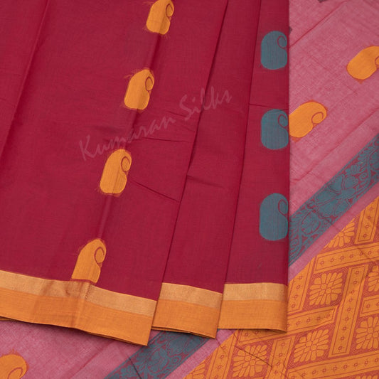 Kanchi Cotton Embroidered Maroon Saree 09