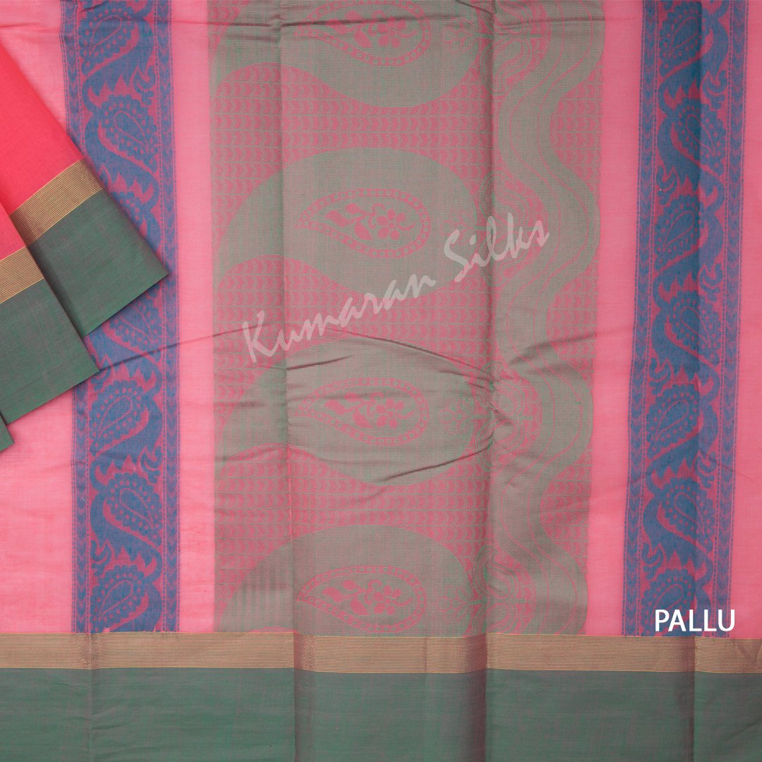 Kanchi Cotton Embroidered Fiery Rose Pink Saree 02