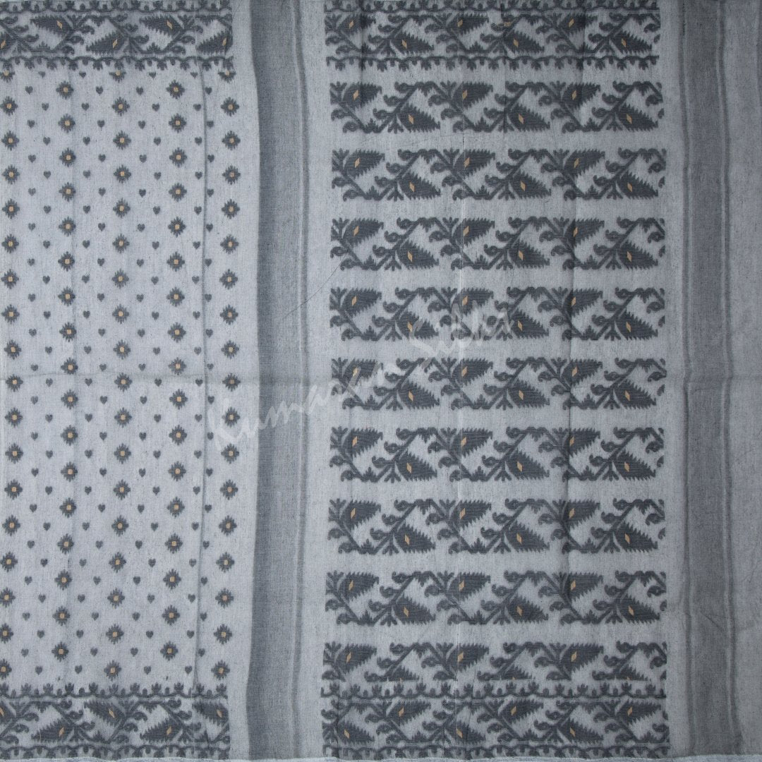 Bengali Cotton Grey Saree Without Blouse 05