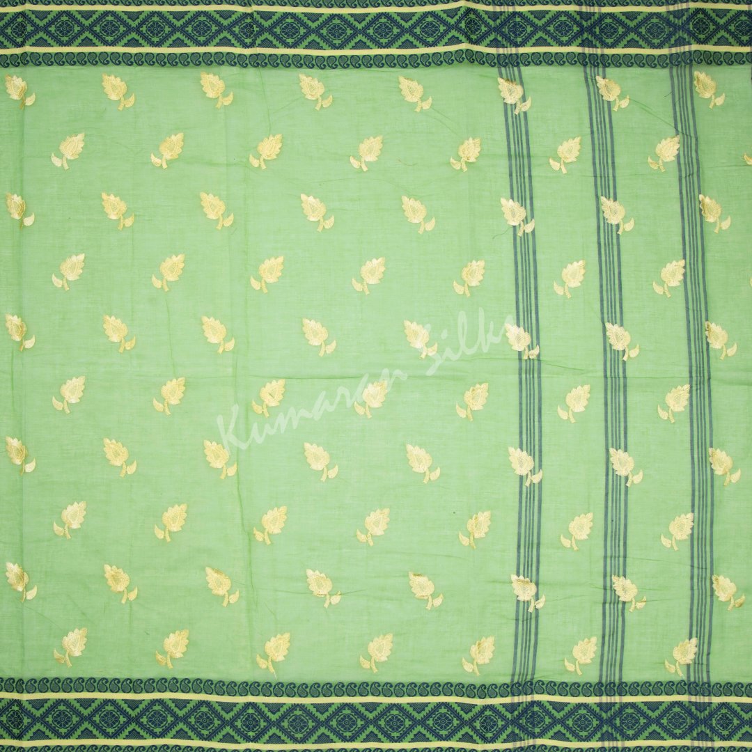 Bengali Cotton Parrot Green Saree Without Blouse