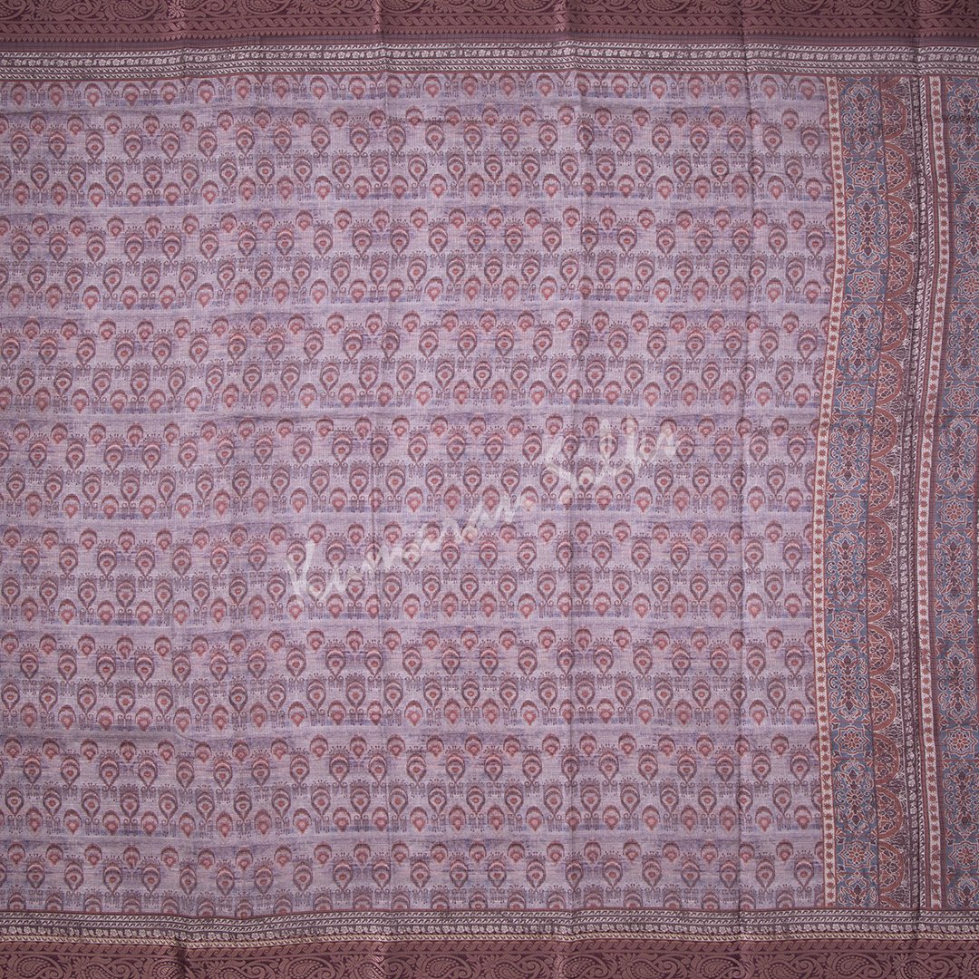 Semi Raw Silk Printed Brown Saree 07