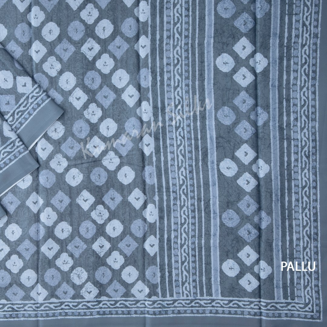 Semi Raw Silk Printed Greyish Blue Saree