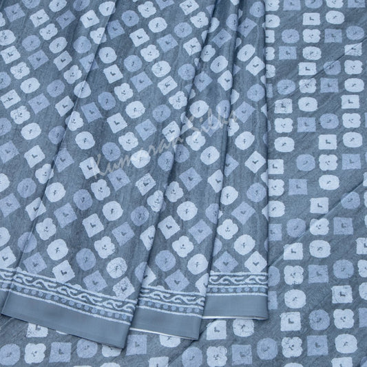 Semi Raw Silk Printed Greyish Blue Saree