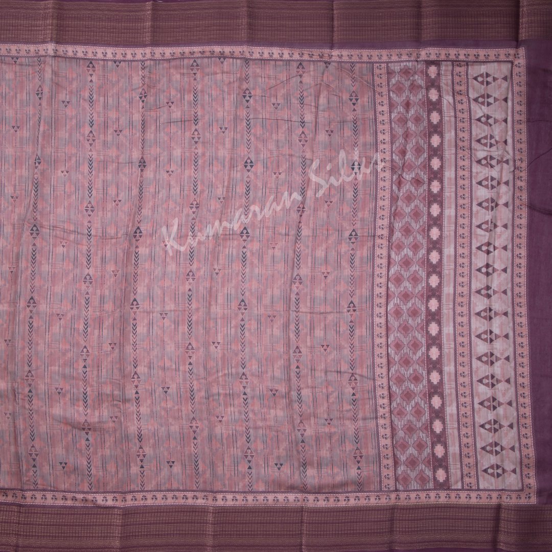 Semi Raw Silk Printed Pink Saree 05