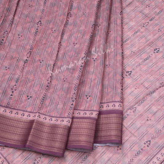 Semi Raw Silk Printed Pink Saree 05