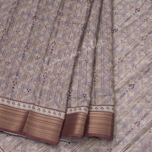 Semi Raw Silk Printed Light Brown Saree 04