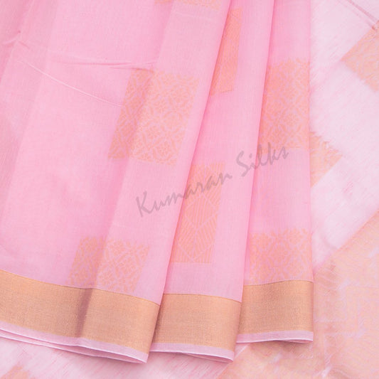 Silk Cotton Embroidered Rose Pink Saree 07
