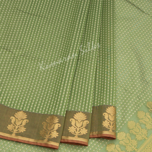 Silk Cotton Embossed Parrot Green Saree