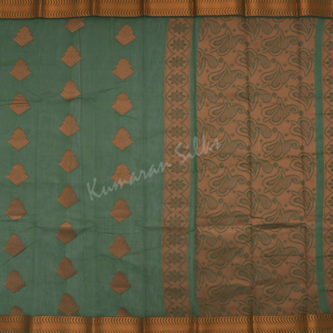 Silk Cotton Embroidered Dark Green Saree 06