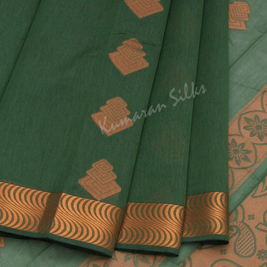 Silk Cotton Embroidered Dark Green Saree 06