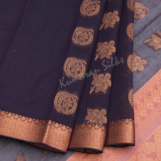 Silk Cotton Embroidered Dark Brown Saree 06