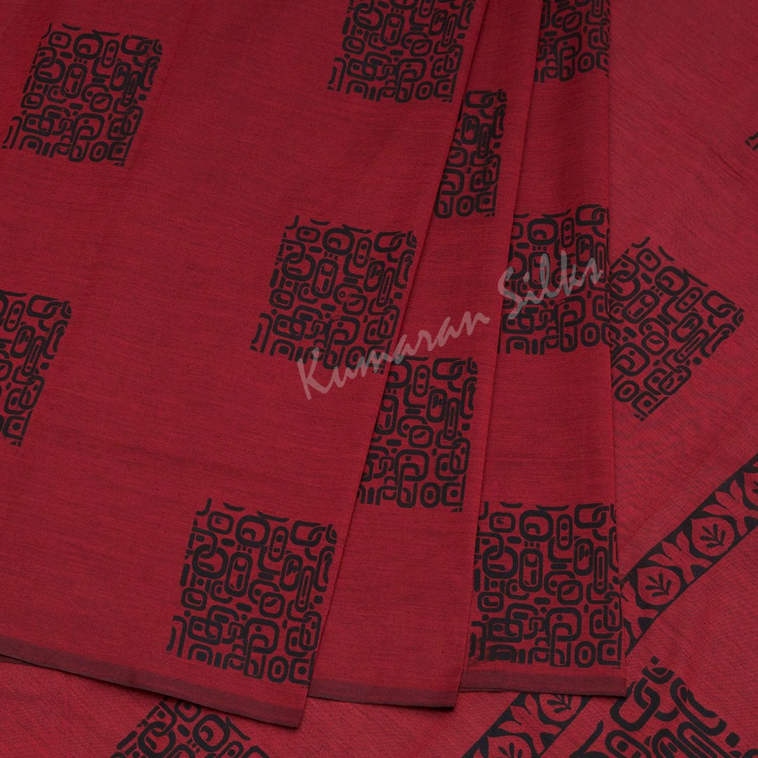 Poly Cotton Printed Red Saree