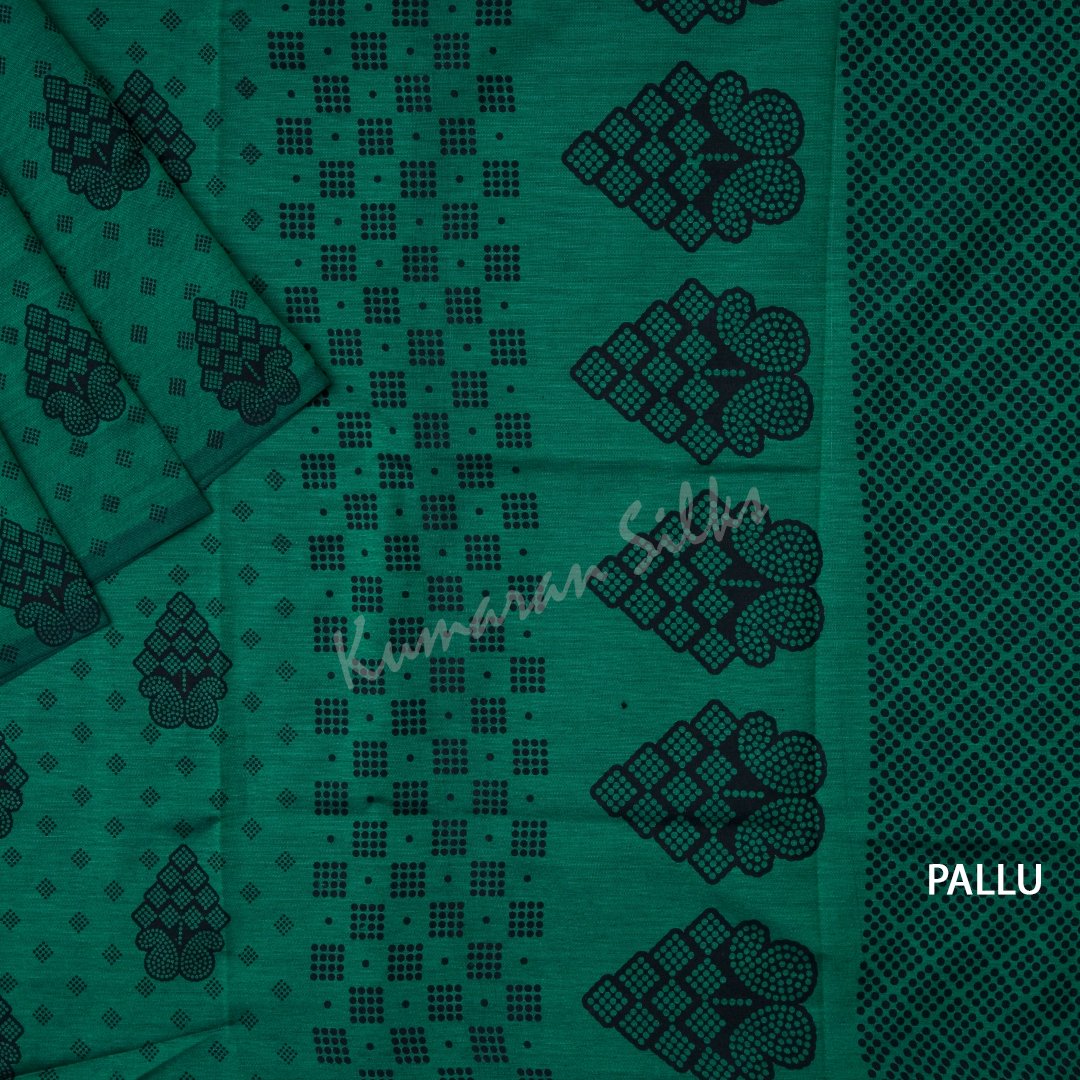 Poly Cotton Printed Dark Green Saree