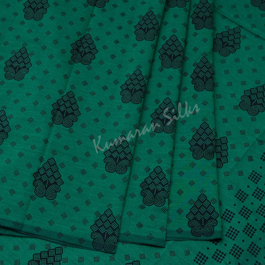 Poly Cotton Printed Dark Green Saree