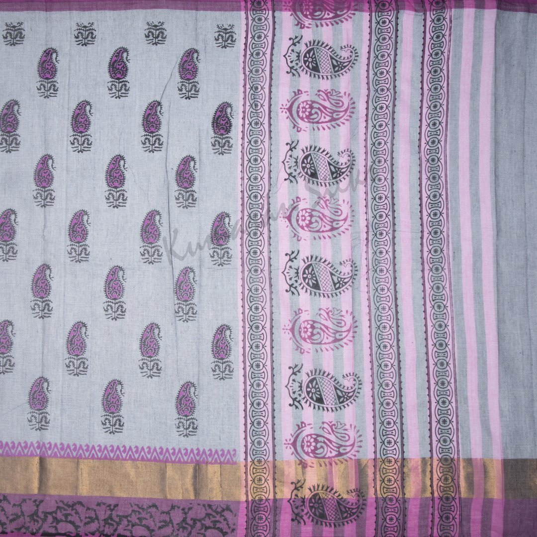 Gadwal Cotton Grey Printed Saree