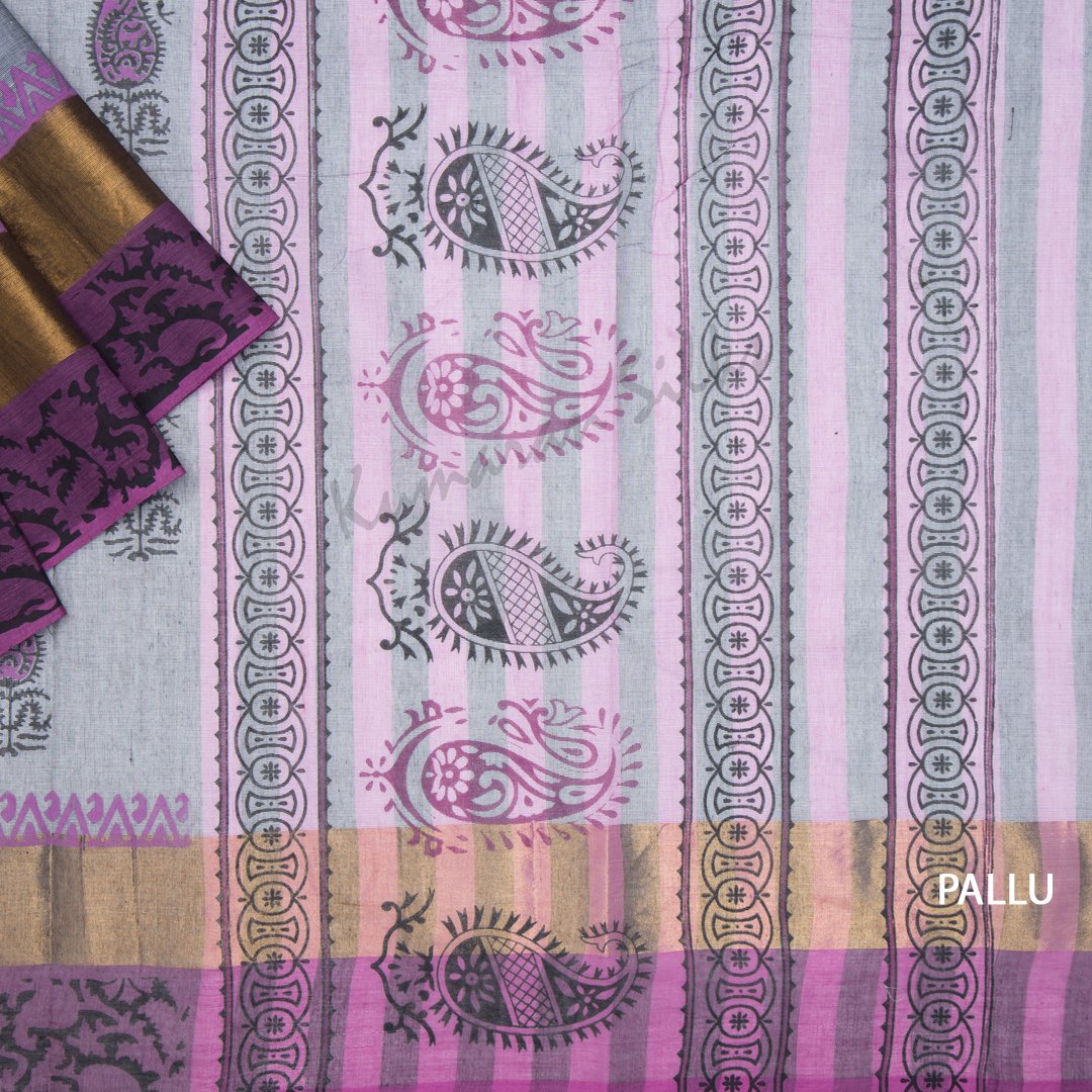 Gadwal Cotton Grey Printed Saree
