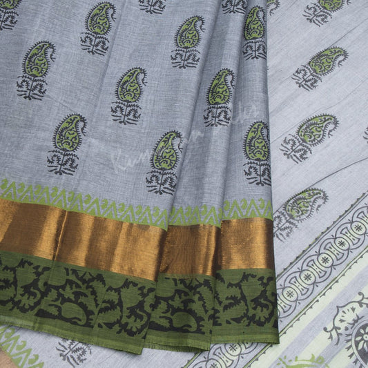 Gadwal Cotton Grey Printed Saree 02