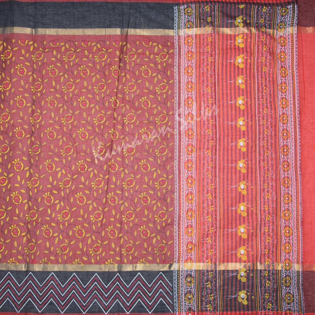 Gadwal Cotton Maroon Printed Saree