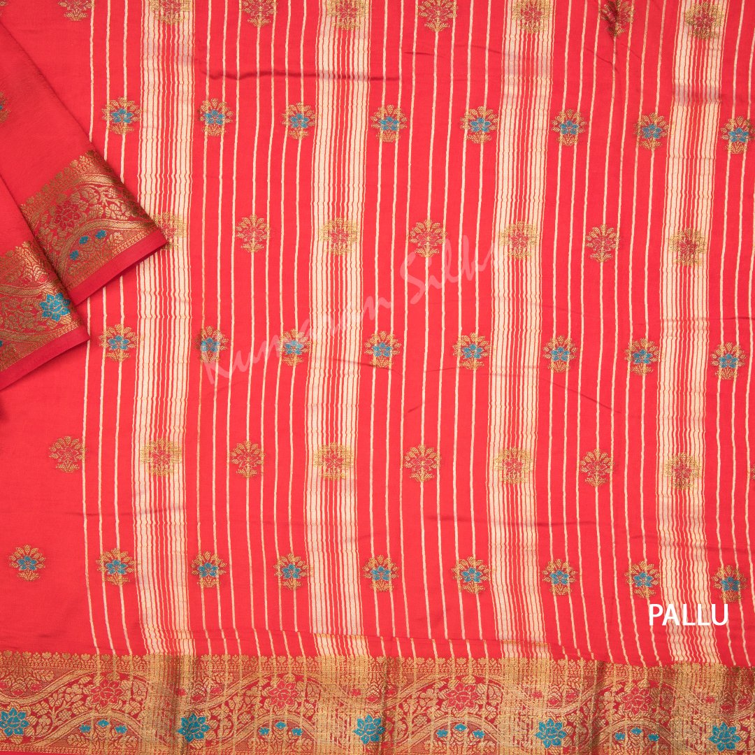 Semi Tussar Embroidered Red Saree