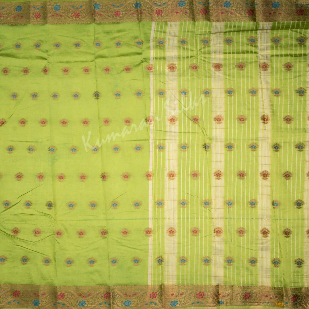 Semi Tussar Embroidered Parrot Green Saree