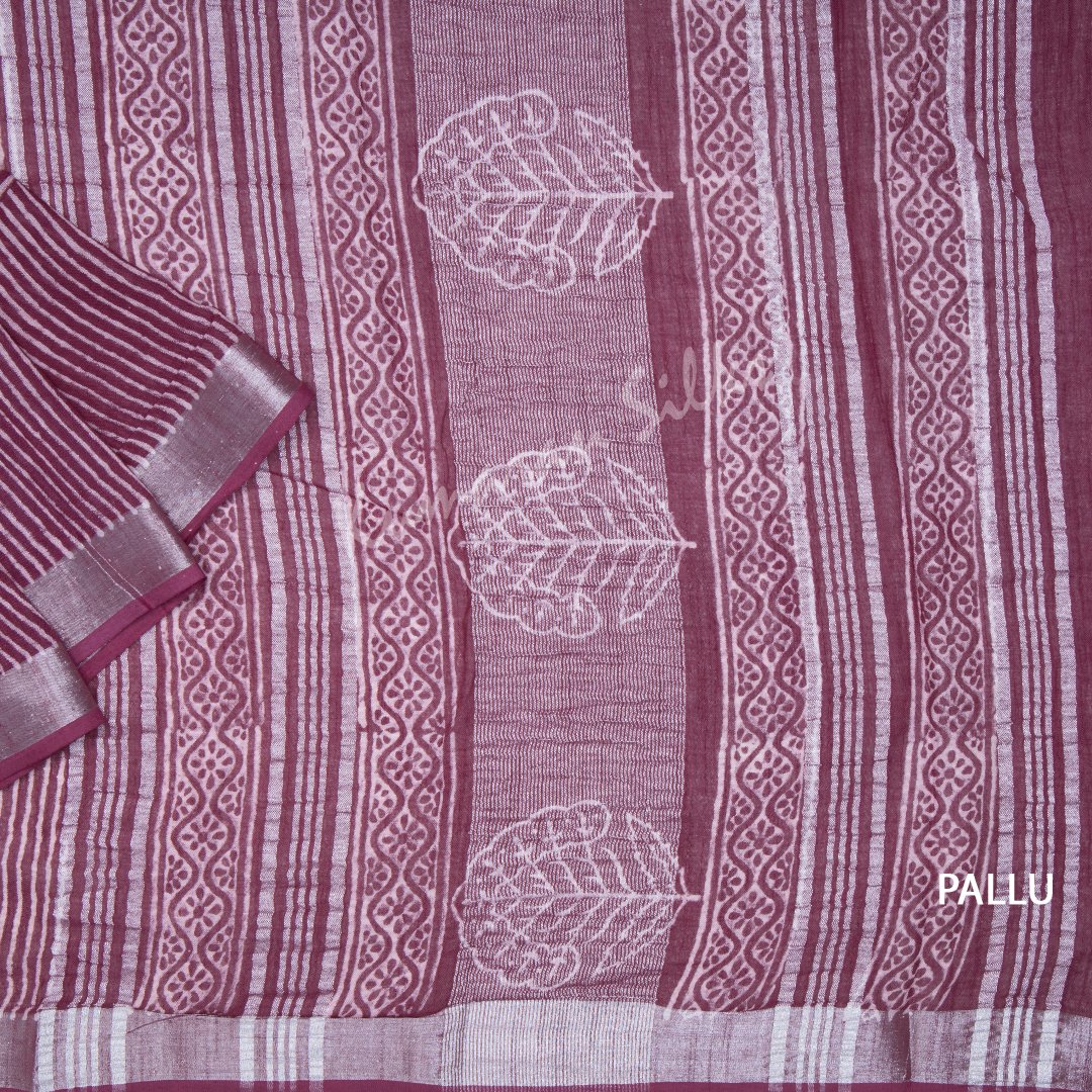 Semi Linen Printed Plum Violet Saree 02