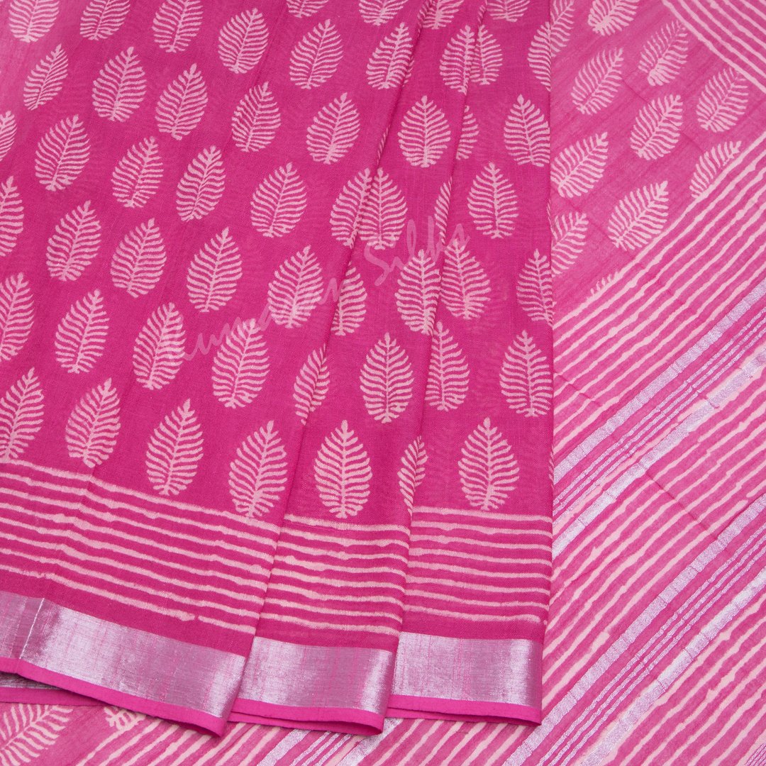 Semi Linen Printed Hot Pink Saree 02