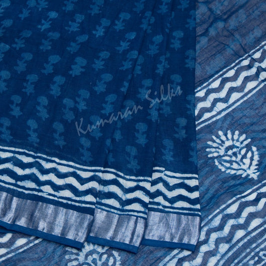 Semi Linen Printed Navy Blue Saree 06